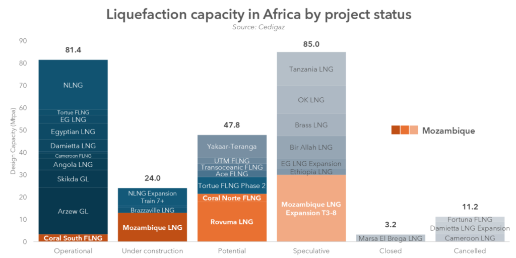 LNG liquefaction capacity in Africa by project status
