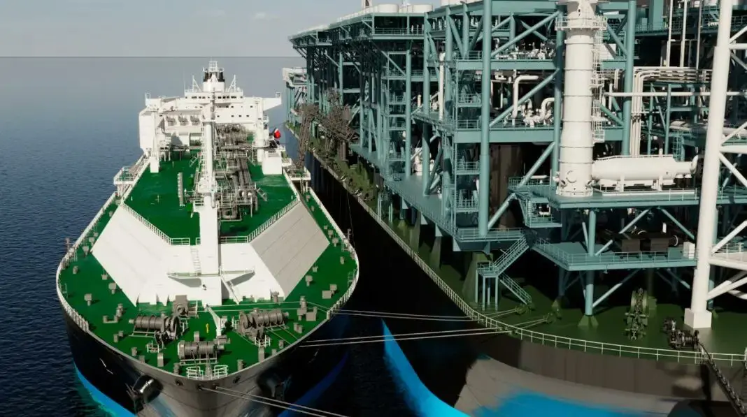 LNG carrier loading at an offshore LNG facility, illustrating global LNG trade flows