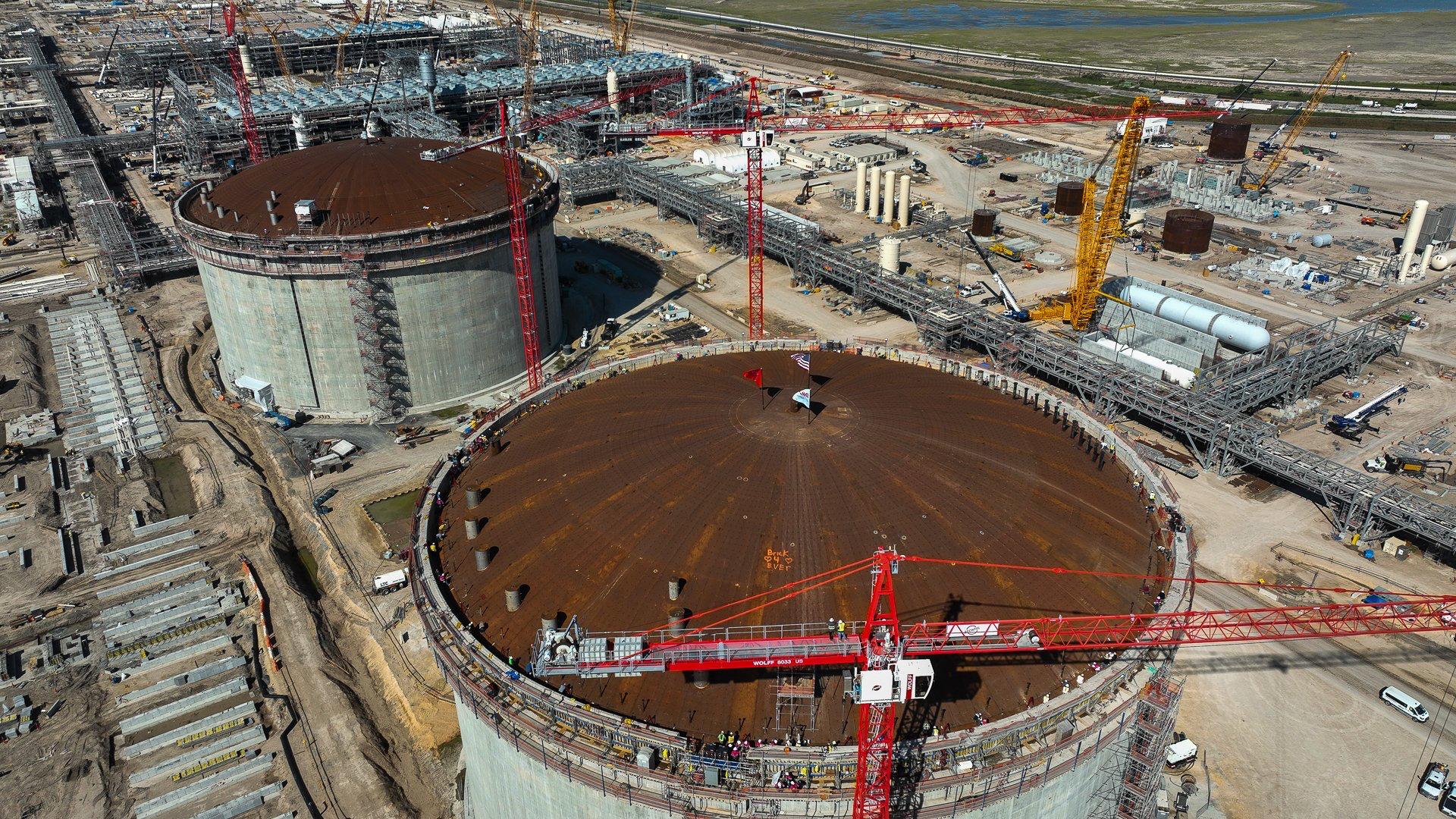 Construction progress at Rio Grande LNG export terminal in the United States.