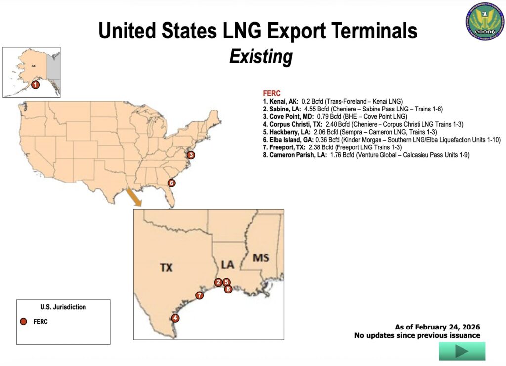US LNG export terminals existing approved proposed map