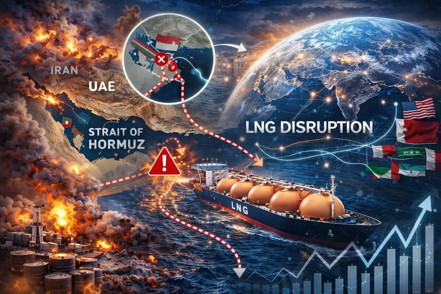 Strait of Hormuz LNG disruption impacting global gas supply routes and LNG trade flows