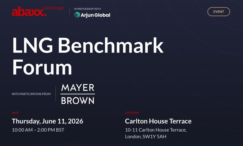 LNG Benchmark Forum to explore LNG pricing and benchmark evolution in London | Global LNG Hub | Global LNG Hub Promotional banner for the LNG Benchmark Forum hosted by Abaxx Exchange and Arjun Global in London on June 11, 2026