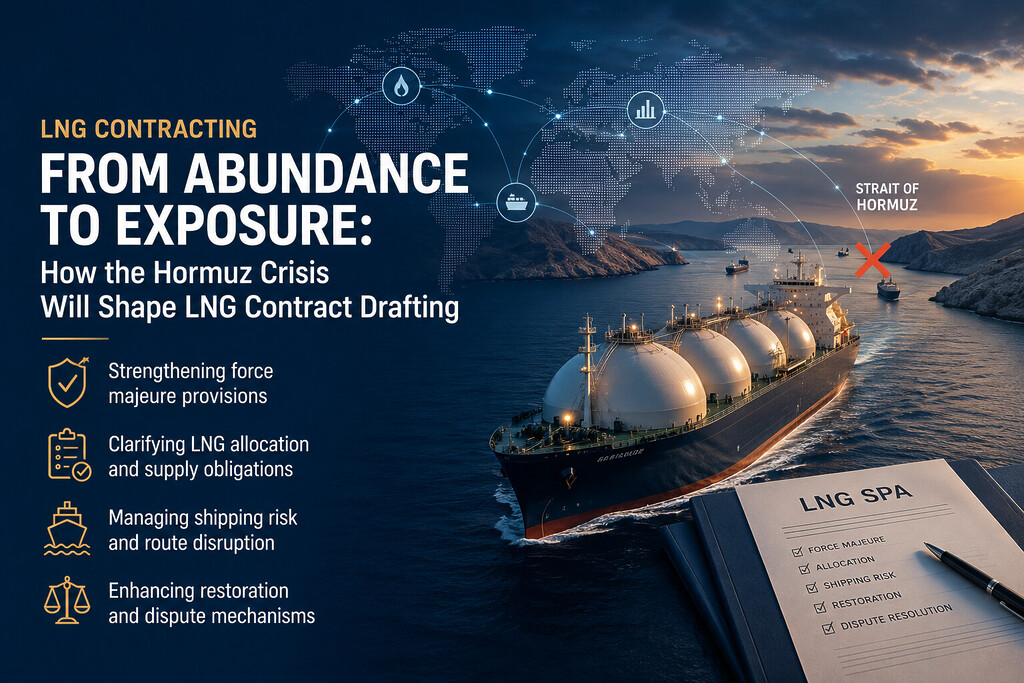 LNG contracting and LNG tanker navigating Strait of Hormuz amid global energy supply chain risks