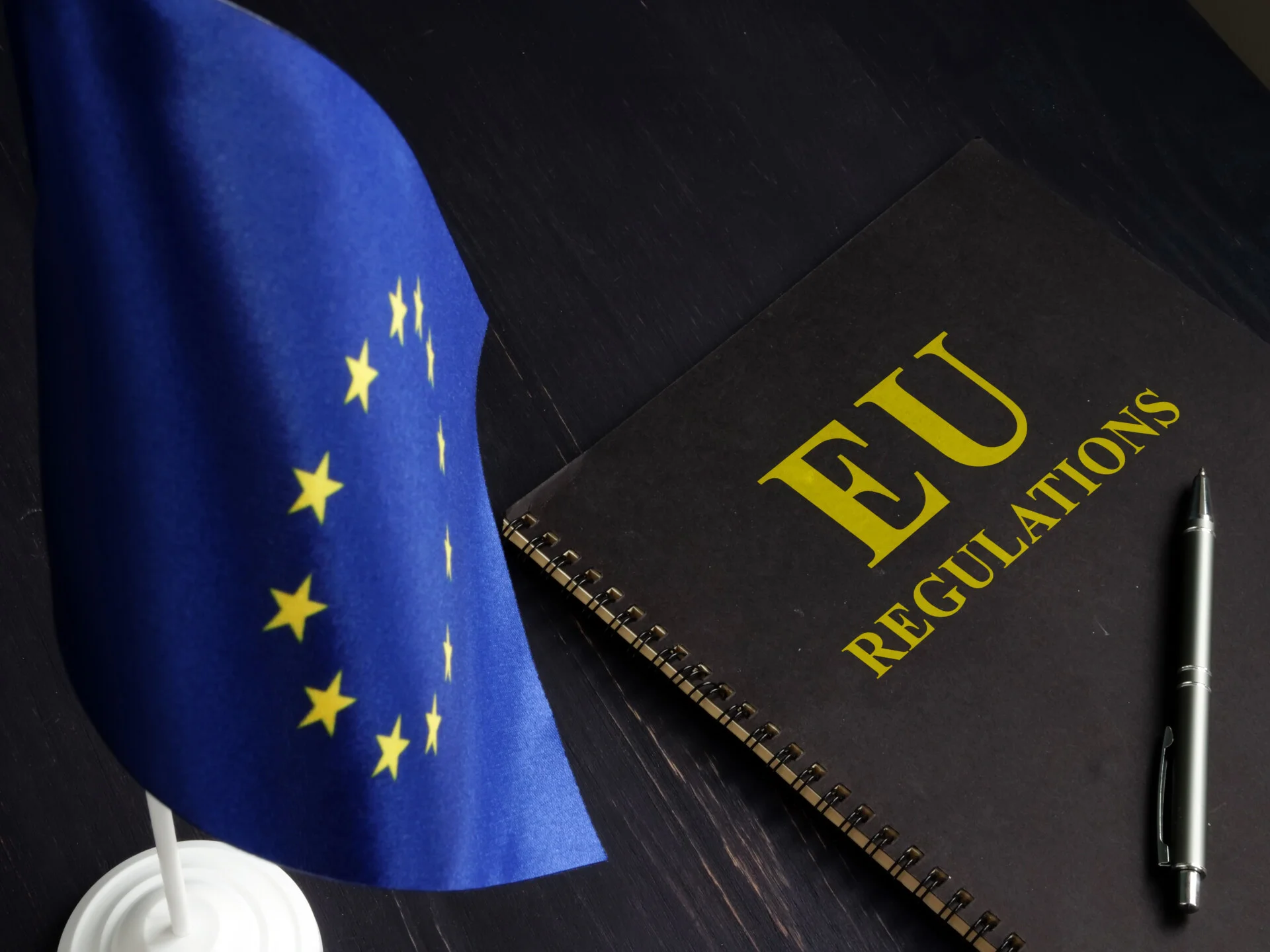 LNG market access and EU climate measures | Global LNG Hub LNG market access and EU climate measures illustrated by an EU flag and regulations notebook